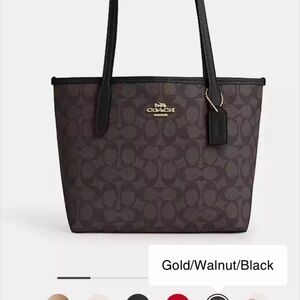 Coach Small City Tote Bag - Gold, Walnut, and Black